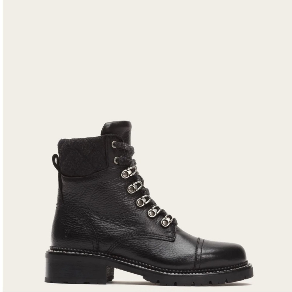 Pre-loved Frye Boots Samantha Hiker Black Leather Lace-Up